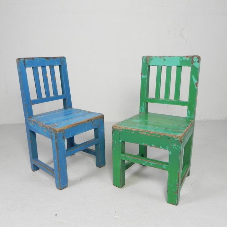 Set van 2 vintage kinderstoelen, jaren '50, Antiek en Kunst, Antiek | Meubels | Stoelen en Sofa's, Ophalen of Verzenden