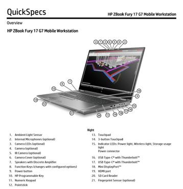 HP Zbook Fury G7 17inch RTX 3000 64GB / 1280GB AZERTY!! beschikbaar voor biedingen