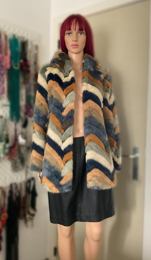 Prachtige imitatiebont jas (maat S/M), Kleding | Dames, Jassen | Winter, Gedragen, Maat 36 (S), Blauw, Ophalen of Verzenden