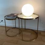Tables gigognes dorées avec plateau en verre, Ophalen, Zo goed als nieuw, Glas