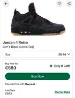 EU44 Jordan 4 Levi's Black (2018) €580 op StockX ZELDZAAM, Kleding | Heren, Schoenen, Ophalen of Verzenden, Zo goed als nieuw