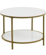 Table de salon ronde blanche et dorée, Comme neuf, Métal, 50 à 100 cm, Rond