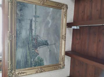 Antiek schilderij oude windmolen A. Van Hoven beschikbaar voor biedingen
