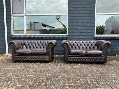 2x2 Springvale Chesterfield zetels bruin GRATIS GELEVERD, Huis en Inrichting, Zetels | Voetbanken en poefs, Leer, Ophalen of Verzenden