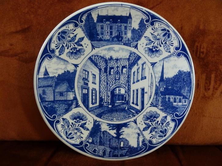 Vintage Delfts blauw bord Valkenburg wandbord sierbord 1970, Antiek en Kunst, Curiosa en Brocante, Ophalen of Verzenden