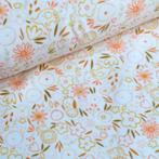 Promo! 4221) 155x50cm Nicky velours fleurs et animaux blanc, 120 cm of meer, Wit, Ophalen of Verzenden, Katoen