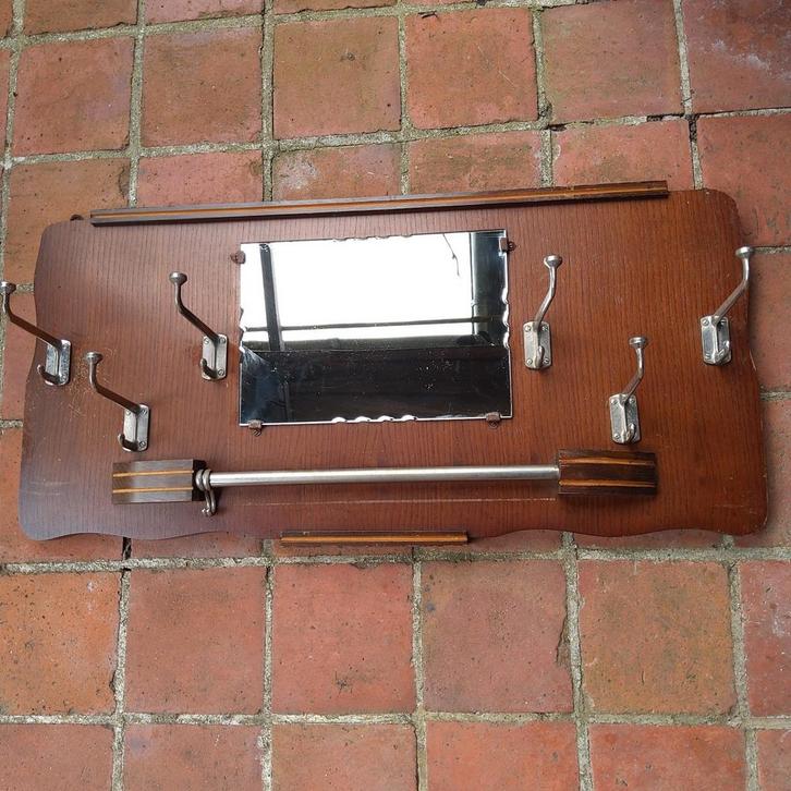 Authentieke oma-kapstok met spiegel., Huis en Inrichting, Woonaccessoires | Kapstokken, Gebruikt, Wandkapstok, Hout, Ophalen