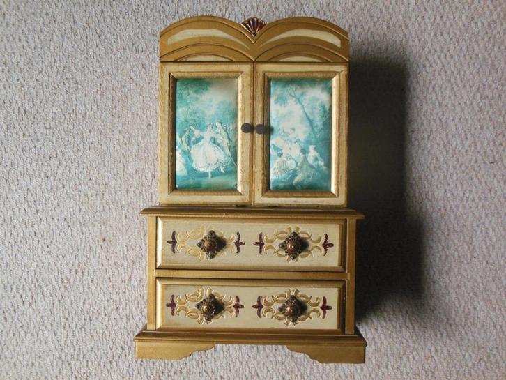 Vintage juwelenkastje/sieradenkastje - gewatteerde deurtjes, Antiek en Kunst, Curiosa en Brocante, Ophalen of Verzenden