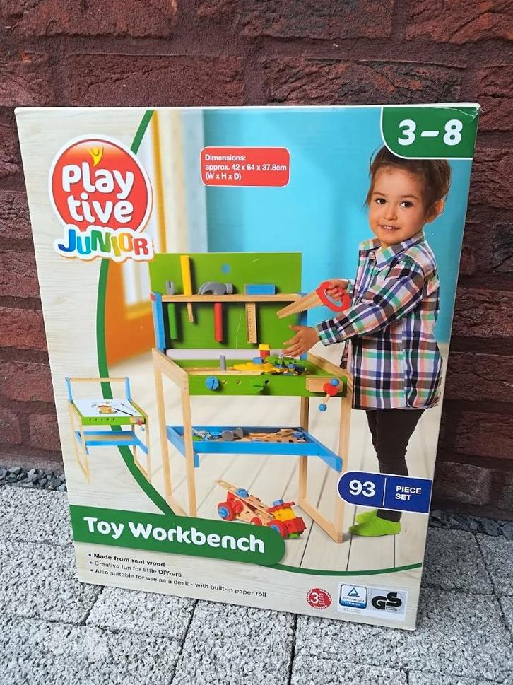 Playtive houten junior werkbank / bureau 92-delig, Enfants & Bébés, Jouets | Jouets en bois, Comme neuf, Autres types, Enlèvement