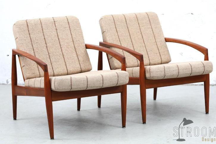 Teak Paperknife Chairs Zetels Vintage Deens Design Jaren, Huis en Inrichting, Fauteuils, Gebruikt, Hout, Stof, 50 tot 75 cm, 75 tot 100 cm