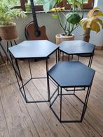3 salontafels van zwart metaal, Minder dan 55 cm, Gebruikt, Metaal of Aluminium, Overige vormen