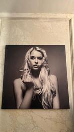 Zwart wit poster foto van vrouw die rookt op canvas, Verzamelen, Ophalen, Vierkant, Zo goed als nieuw, Canvas of Doek