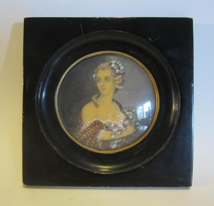 Antiek handgeschilderd miniatuur portret dame/1, Antiek en Kunst, Kunst | Overige Kunst, Verzenden