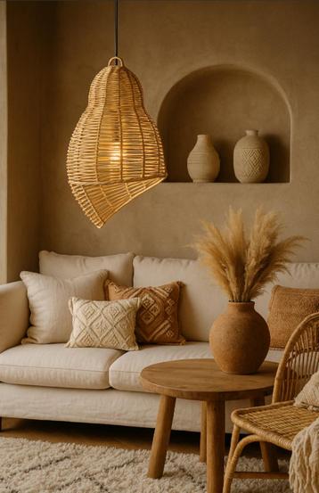 Boho Hanglampenkap in Rotan – Organische Schelpvorm beschikbaar voor biedingen