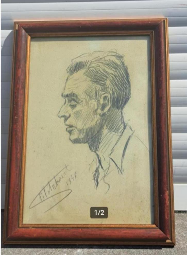 dessin homme signe piet volckaert 1947, Antiek en Kunst, Kunst | Tekeningen en Fotografie, Ophalen of Verzenden