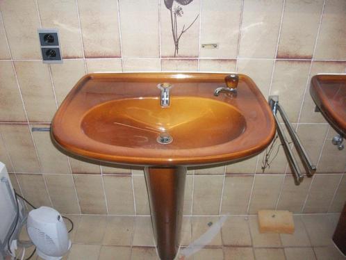 wasbak;lavabo bruin gevlamd met zuil;60x55, Huis en Inrichting, Badkamer | Complete badkamers, Zo goed als nieuw, Ophalen