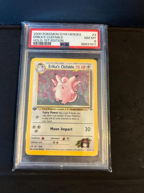 3/132 erika's clefable 1st psa 8 € 70,00 holo, Hobby en Vrije tijd, Verzamelkaartspellen | Pokémon, Losse kaart, Ophalen of Verzenden