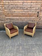 Set Vincent sheppard rieten tuin stoelen met bruine leer, Tuin en Terras, Tuinstoelen, Ophalen, Gebruikt, Hout