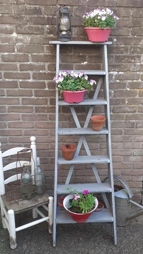 Vintage houten brocante schilders trapje jaren 60/70, Antiek en Kunst, Curiosa en Brocante, Ophalen