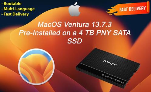 macOS Ventura 13.7.3 VoorGeïnstalleerde PNY SSD 4 TB OS X, Computers en Software, Besturingssoftware, Nieuw, MacOS, Verzenden