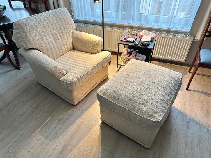 BEIGE FAUTEUIL MET VOETENBANK, Maison & Meubles, Fauteuils, Comme neuf, Tissus, 75 à 100 cm, 75 à 100 cm, Enlèvement
