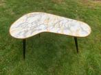 retro formica bijzet tafeltje wit/grijs gemarmerd & chroom, Ophalen