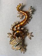 broche- dragon plaqué or (longueur 12cm), état neuf, Or, 10 cm ou plus, Avec strass, Enlèvement ou Envoi