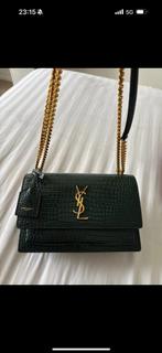 YSaint Laurent Sunset Medium Donkergroen Croco-Embossed Leer, Ophalen of Verzenden, Zo goed als nieuw, Handtas, Groen