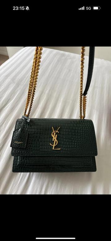 YSaint Laurent Sunset Medium Donkergroen Croco-Embossed Leer beschikbaar voor biedingen