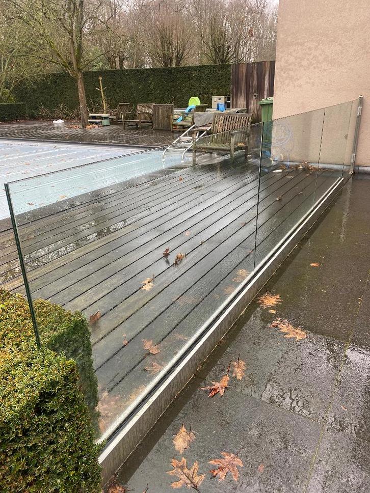 Glazen wand, Tuin en Terras, Schuttingen, Gebruikt, Glas, 1 tot 2 meter, 3 tot 6 meter, Ophalen