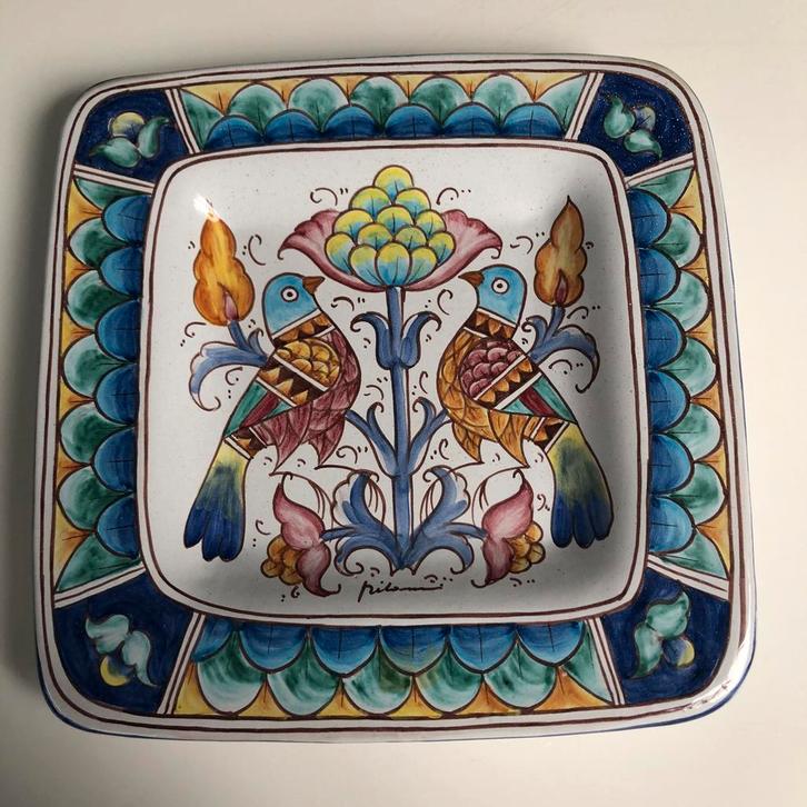 Groot vintage handbeschilderd muurbord, Antiek en Kunst, Antiek | Porselein, Ophalen of Verzenden