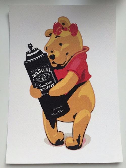 Death NY serigrafie 'Drunk Winnie' getekend en genummerd, Antiquités & Art, Art | Lithographies & Sérigraphies, Envoi