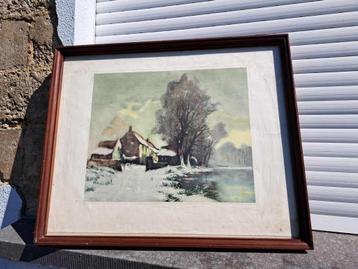 gravure paysage avec maison signe bardin beschikbaar voor biedingen