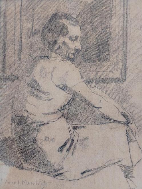Medard Maertens  1875 - 1946   Tekening  Zittende vrouw, Antiek en Kunst, Kunst | Tekeningen en Fotografie, Verzenden