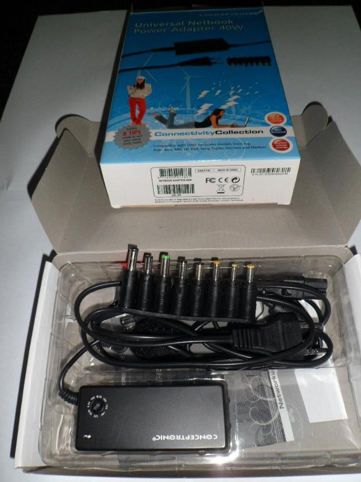 Universele Netbook power adapter 40Watt, 8x aansl, 9.5-19VDC, Computers en Software, Laptop-opladers, Nieuw, Ophalen of Verzenden