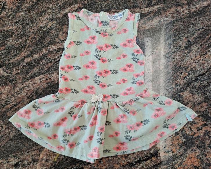Mt 68 Licht groene jurk roze bloemen, Kinderen en Baby's, Babykleding | Maat 68, Zo goed als nieuw, Meisje, Jurkje of Rokje, Ophalen of Verzenden