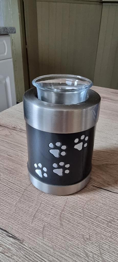 Metalen urne met glazen kaarshouder MU7 (nieuw), Dieren en Toebehoren, Overige Dieren-accessoires, Nieuw, Ophalen of Verzenden