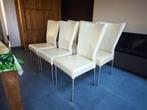6 beige lederen eetkamerstoelen – HVS topkwaliteit, Ophalen, Gebruikt, Overige kleuren, Metaal