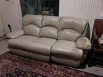 Leren zetel - beige - driezit, Huis en Inrichting, Zetels | Zetels, Ophalen, Gebruikt, Driepersoons, Rechte bank