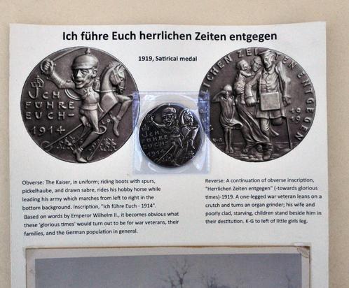 The Kaiser - 1919, Satirische medaille, zilverkleur + foto/p, Verzamelen, Militaria | Algemeen, Overige soorten, Embleem of Badge