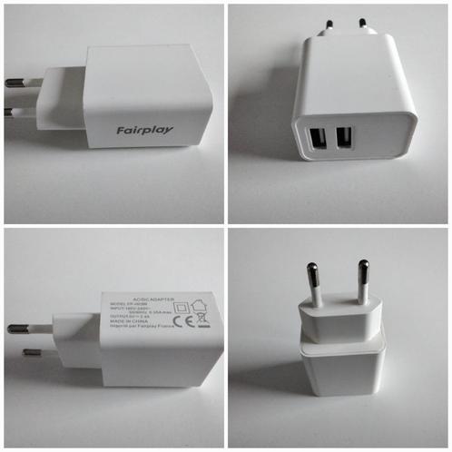 2 USB-opladeraansluitingen - FAIRPLAY France., Telecommunicatie, Mobiele telefoons | Telefoon-opladers, Zo goed als nieuw, Verzenden