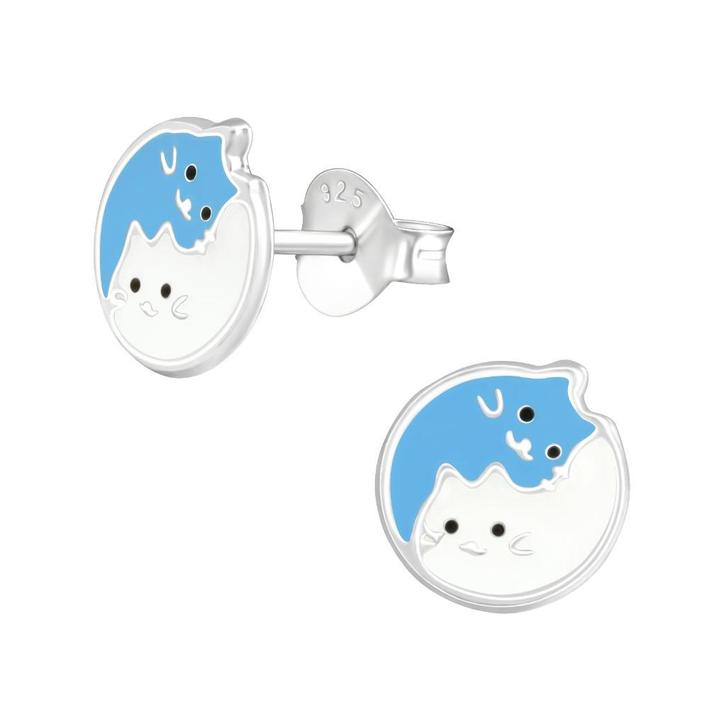 Kinderoorbellen kat zilver met emaille, Handtassen en Accessoires, Kindersieraden, Nieuw, Oorbellen, Ophalen of Verzenden