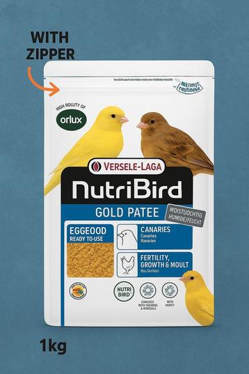 NIEUW Nutribird Gold Patee Kanarie 1kg ( Met ritssluiting ) beschikbaar voor biedingen