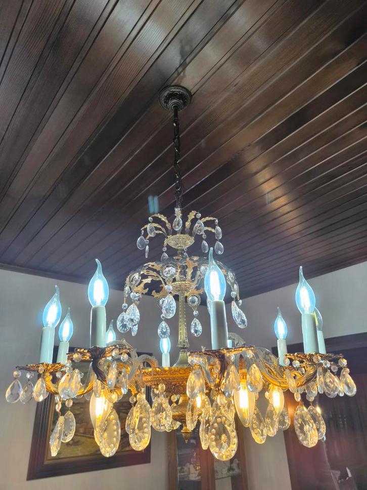 2 kristallen luchters/lusters met wandlampen/appliques, Huis en Inrichting, Lampen | Kroonluchters, Ophalen