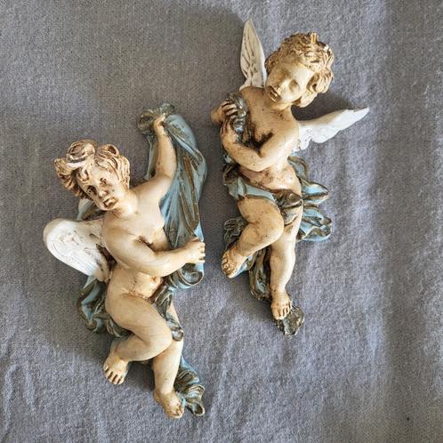 Vintage set van 2 cherub engeltjes, Antiquités & Art, Art | Sculptures & Bois, Enlèvement ou Envoi