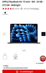 Macbook air 13 inch M4 24GB 512GB Midnight, Computers en Software, Apple Macbooks, Ophalen, 13 inch, MacBook