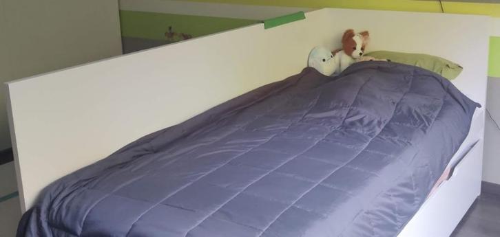 Ikea bed (Flaxa) met ladebed, Huis en Inrichting, Slaapkamer | Bedden, Gebruikt, Tweepersoons, 90 cm, 200 cm, Hout, Wit, Ophalen