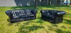 Antiek bank chesterfield leer zwart 3 en 2 zits, Ophalen