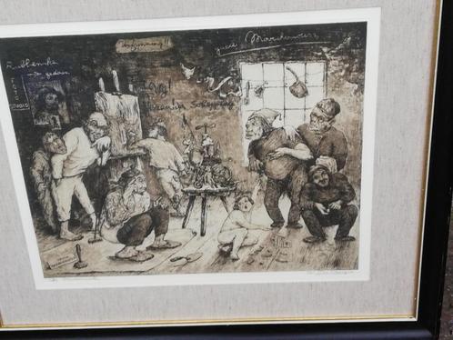 G. Langie; ets; ' De Modernisten', Gentse kunstenaar, Antiek en Kunst, Kunst | Etsen en Gravures, Ophalen of Verzenden