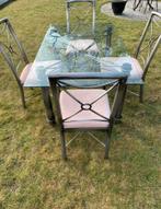 Tafel met vier stoelen 152/92 cm, Huis en Inrichting, Gebruikt, Ophalen of Verzenden, Glas, Vier personen